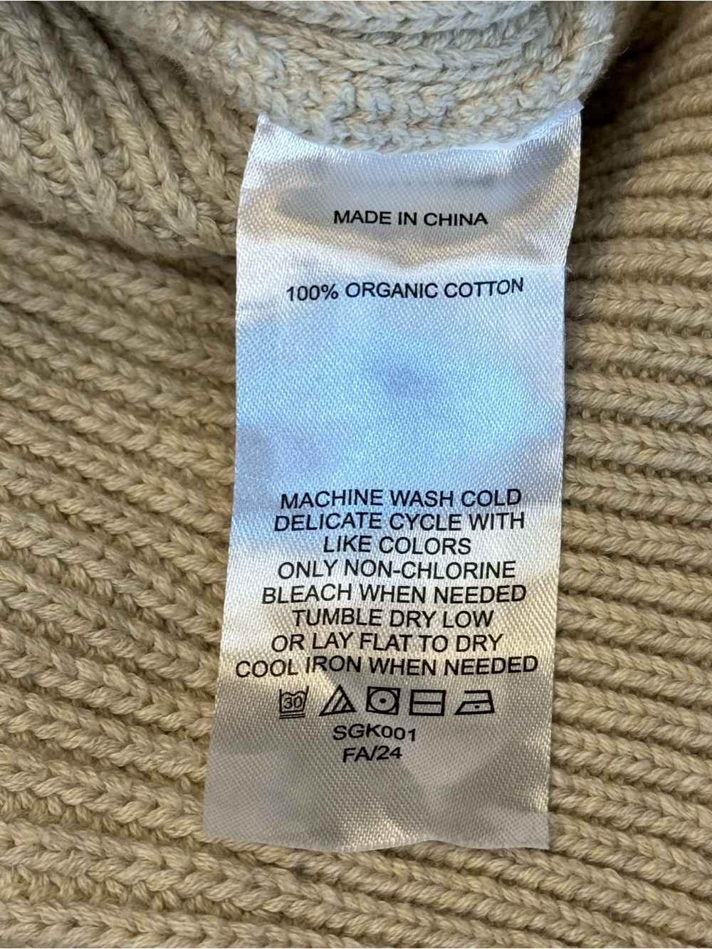Quince Fisherman V-Neck Sweater 100% Organic Cotton in Speckled Beige Size Large - Picture 12 of 15